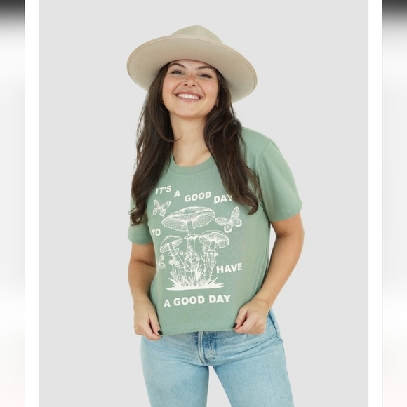 Self Esteem Tops - Self Esteem Green Graphic 'It's A Good Day' Cropped Tee